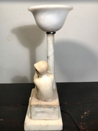 ART DECO ALABASTER TABLE LAMP OF SIREN / YOUNG WOMAN,  1920s - REWIRED 9