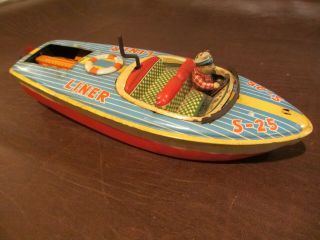Vintage 1950s Japanese Toy Tin Gyro Motor 11 " L Speed Boat With Pistons