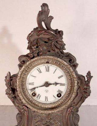 C1901 Ansonia Trianon w/ Bronze Finish Metal Case Mantel Clock Parts / Restore 2