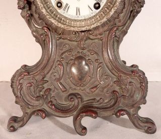 C1901 Ansonia Trianon w/ Bronze Finish Metal Case Mantel Clock Parts / Restore 3