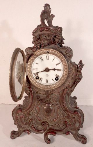 C1901 Ansonia Trianon w/ Bronze Finish Metal Case Mantel Clock Parts / Restore 4