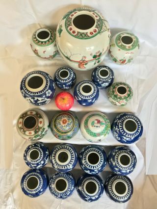 5 - A selection of 20 Chinese ginger tea jars famille rose prunus 19th/20thc 2