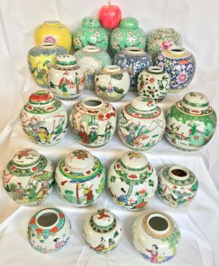 4 - A Selection Of 22 Chinese Ginger Tea Jars Famille Rose/verte 19th/20thc