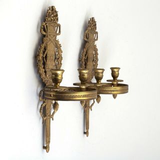Early 19C Antique Russian Neoclassical Gilt Bronze Wall Candleholders TORCHES 2