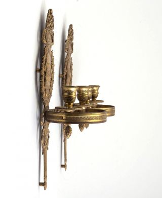 Early 19C Antique Russian Neoclassical Gilt Bronze Wall Candleholders TORCHES 3