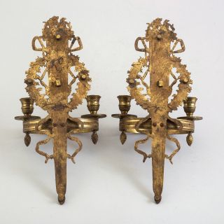 Early 19C Antique Russian Neoclassical Gilt Bronze Wall Candleholders TORCHES 7