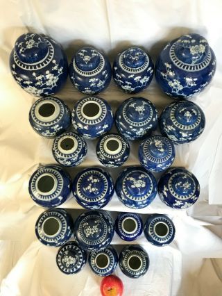 3 - A selection of 22 Chinese ginger tea jars blue & white prunus 19th/20thc 2