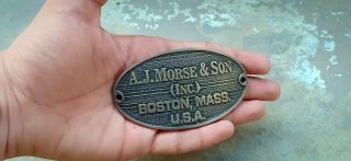 Vintage Solid Brass A.  J Morse & Son Boston Mass Diving Divers Helmet Name Plate 4