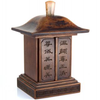 Signed Qing Chinese Fiery Agate Carved Wooden Teak Temple Jade Display Stand Box