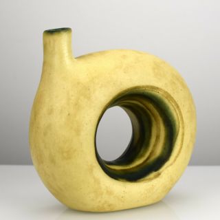 Mid Century Modern Brutalist Pottery Ring Vase Object Sculpture Raymor Vintage