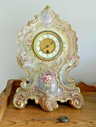 Thomas Forester & Sons Rare Antique 1883 - 1891 Porcelain Floral Gold Gilded Clock
