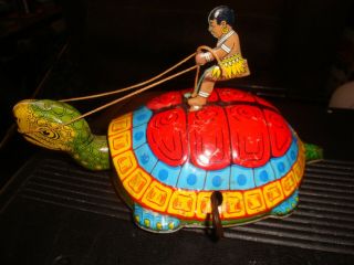 Tin Windup Turtle With Native Man On Top (vf) 1950 