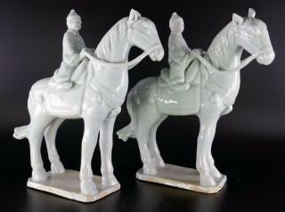 19th/20th Century Porcelain Republic Light Celadon Glazed Pair Horse Figurines