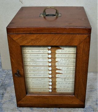 Antique Mahogany Microscope Slide Display Cabinet.
