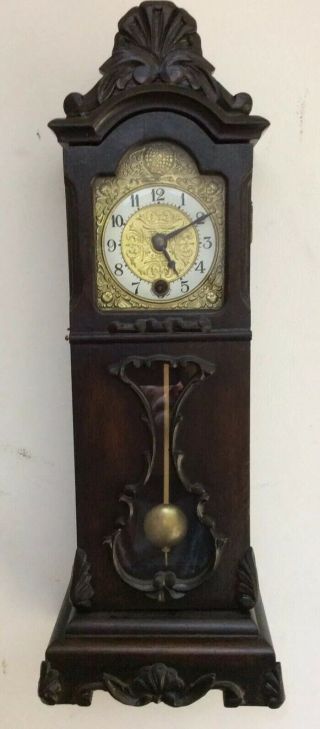 Antique Miniature Wood Carved Grandfather Clock
