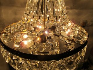 Antique Vnt French Big Basket Crystal Chandelier Lamp Lustre 1940 ' s 16in Dmeter 7