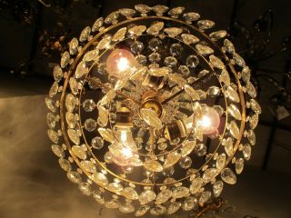 Antique Vnt French Big Basket Crystal Chandelier Lamp Lustre 1940 ' s 16in Dmeter 8