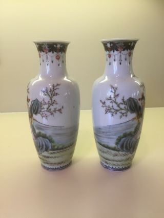 Chinese vases republic period signed 9” porcelain pottery 1912 - 1949 rose 2