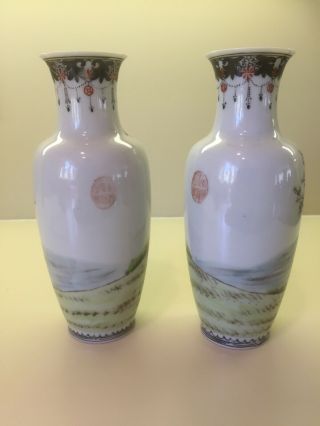 Chinese vases republic period signed 9” porcelain pottery 1912 - 1949 rose 3