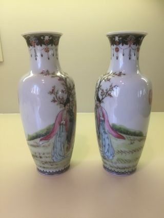 Chinese vases republic period signed 9” porcelain pottery 1912 - 1949 rose 4