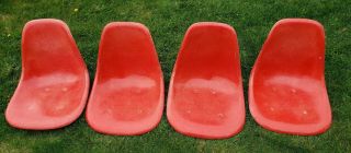 Eames Red Shell Fiberglass Vintage Herman Miller Chair Narrow Mounts Qty 4