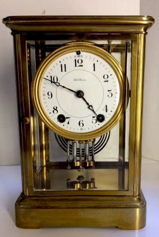 Antique: Seth Thomas Art Deco Bronze Four Sided Glass Classic Mantle Clock.
