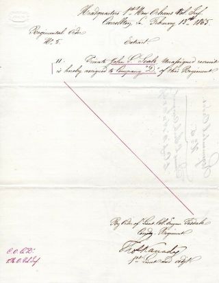 1864,  1st Orleans Infantry,  Three Orders Signed,  Soldiers Assignments,  Promo