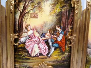 Antique HUGE Rococo Viennese Hand Painted Enamel Triptych Screen Vienna Austrian 7