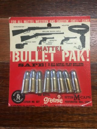 Vintage Die Cast Toy Cap Gun Mattel Bullet Pak 1958 8 Bullets