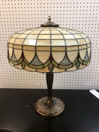 Antique Leaded Glass Lamp - Signed Lamb Brothers.