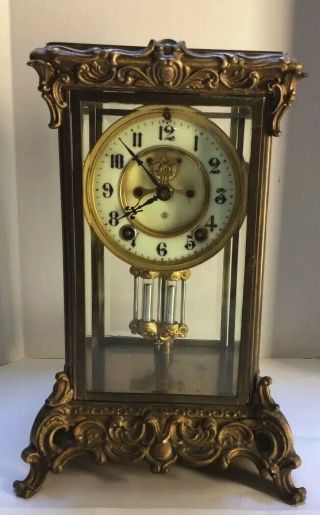 Antique Four Glass Ansonia 1914 Clock With Visible Escapement