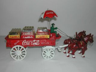 Vintage Cast Iron Coca - Cola Wagon w/ Horses Coke Crates and bottles Collectible 4