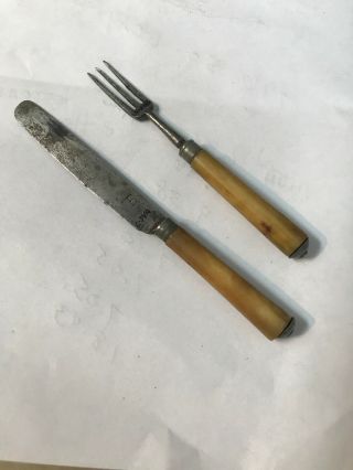 Revolutionary War 18th Century Rare Child’s Size Cutlery 1780’s Bone Handles