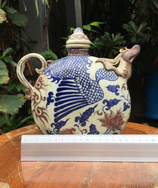 Large Antique Chinese Ming Blue & White Porcelain TEAPOT 6