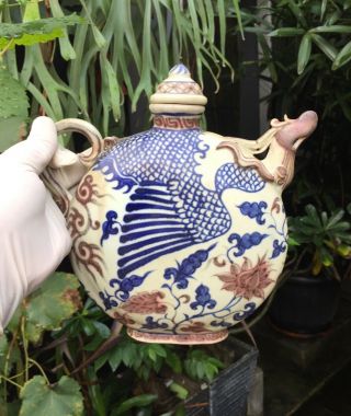 Large Antique Chinese Ming Blue & White Porcelain TEAPOT 7