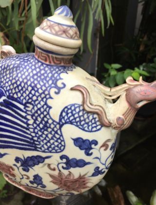 Large Antique Chinese Ming Blue & White Porcelain TEAPOT 8