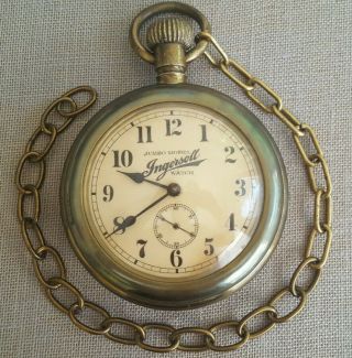 Vintage 7 Inch Jumbo Model Ingersoll Pocket Watch Clock Store Display W Chain