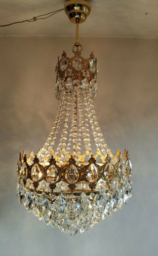 Vintage Brass Crystal Chandelier Basket Ceiling Light Fixture Wedding Lighting