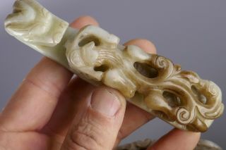 20th Chinese Pair Carved Jade Dragon Belt Hooks Sculpture Work Of Art 4