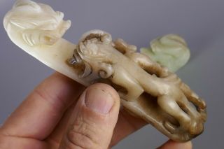 20th Chinese Pair Carved Jade Dragon Belt Hooks Sculpture Work Of Art 7