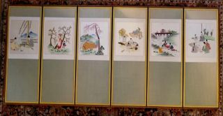 Antique Korean Hand Embroidered 6 Panel Folding Screen:42 