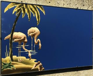 Turner Flamingo Palm Tree Wood Frame Mirror Wall Art Print 22 X 34 " Mcm Mod Tiki