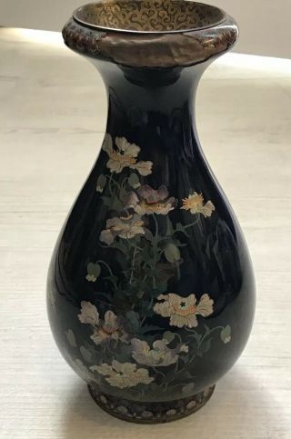 Japanese Meiji Period Cloisonné Vase Flowers Possibly By Tamura Yukio 2