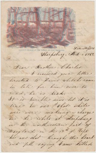1862 Civil War Soldier Letter - Sharpsburg Md Battle Of Antietam Brother Killed