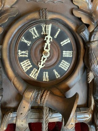 HUGE Antique Black Forest Hunter Style 2 Door Musical Cuckoo Clock German Projec 2