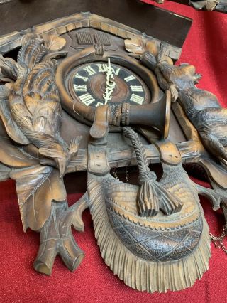 HUGE Antique Black Forest Hunter Style 2 Door Musical Cuckoo Clock German Projec 3