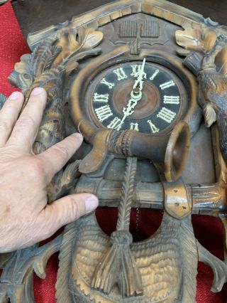 HUGE Antique Black Forest Hunter Style 2 Door Musical Cuckoo Clock German Projec 7