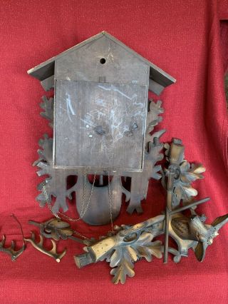 HUGE Antique Black Forest Hunter Style 2 Door Musical Cuckoo Clock German Projec 9
