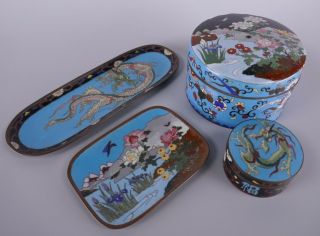 19th/20th Century Japanese Cloisonné Desk Set Box Plates Work Of Art