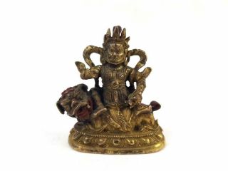Antique Chinese Gilded Bronze Buddha,  The God Of The Wealth On Lion,  Rat,  18/19th C